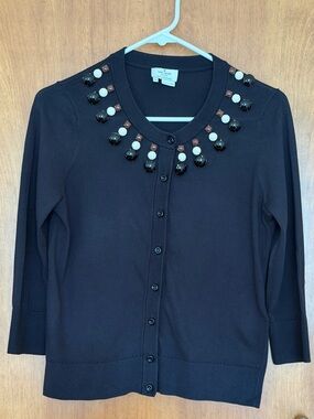 KATE SPADE New York Rio Black Embellished Button-Front Cardigan M